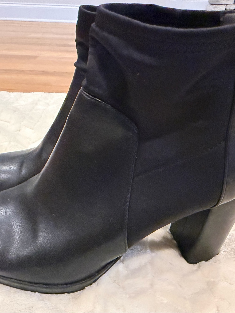 Adrienne Vittadini Black Leather Ankle Booties with Block Heel